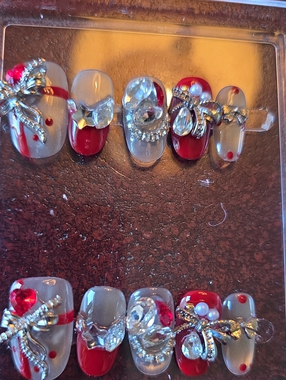 Xmas Crystal Bow Press-On Nail Set Size Med